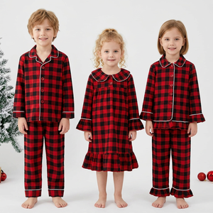 Conjunto de pijama a cuadros para niñas, ropa de dormir de manga larga, traje navideño para hermanos - Product Image 1
