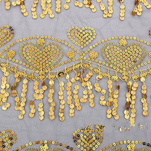 Paillettes frangées suspendues maille gaze dentelle tissu coeur fleurs tissu brodé pour Costume de Performance de danse - Product Image 4