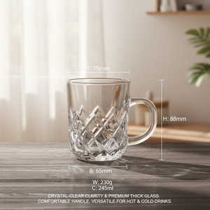 Tazza da Caffè in Vetro Trasparente con Texture Diamantata, Tazza da Tè con Manico per Casa, Bar e Caffetteria - Product Image 2