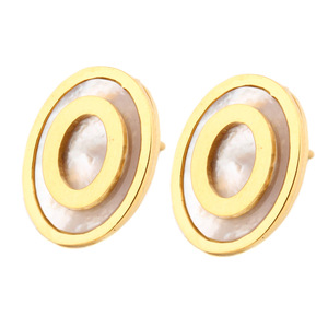 <b>Stud</b> <b>Earrings</b> Gold 16mm Round Geometric Shell Inlaid Stainless Steel Fashion Jewelry - Product Image 5