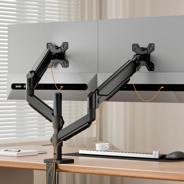 Universal Gas Spring Height Adjustable Monitor Arm Desk Mount C Clamp Grommet Aluminum Dual Monitor Stand Riser 90 Degree 360