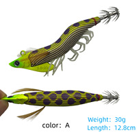 Nouvelle conception, leurre de pêche au calamar à coulée rapide de 12,8 cm et 30 g avec effet lumineux et UV, pattes souples en bois de Paulownia, appât artificiel en forme de crevette
