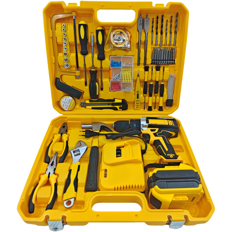 Portabrocas de impacto de plástico, dos baterías, un cargador.