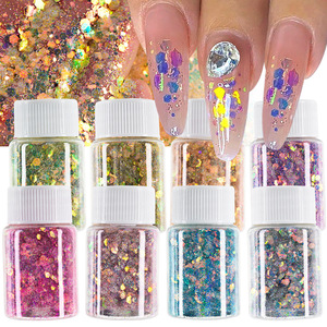 Paillettes Chunky Arc-en-ciel 10g/Bouteille, Poudre Scintillante pour Ongles, Flocons de Gel Polish, Accessoires de Décoration pour Manucure DIY - Product Image 1