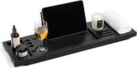 Plateau de bain premium avec coffret cadeau et nœud décoratif, plateau de bain extensible en bambou bois foncé