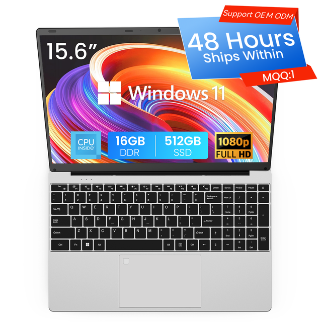 Factory Wholesale New 15.6" 16:09 1920x1080 Intel N95 Quad-Core 1.7GHz Laptop 16GB RAM 512GB SSD Windows 11 Business Edition