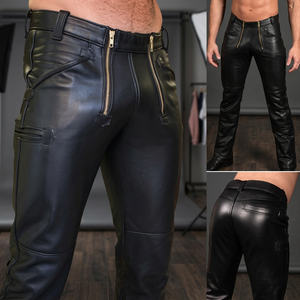 New Fashion <b>Men's</b> <b>Latex</b> PU Leather Stretchy Slim Fit Skinny Streetwear Trousers - Product Image 3