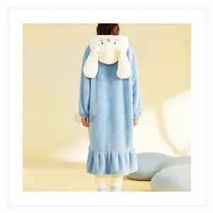 블루 큰 귀 토끼 목욕 가운 hoody & 포켓 봉제 토끼 잠옷