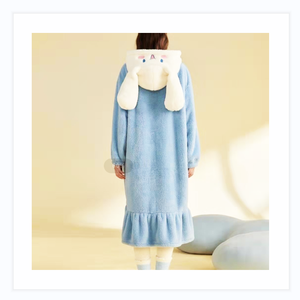 Blue Big ears bunny bathrobe with hoody & pockets plush rabbit pajamas