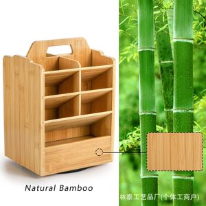 Bamboo Cosmetic Storage Rack <b>With</b> <b>Drawer</b> And Partitions For Desk Makeup Organization - Product Image 3