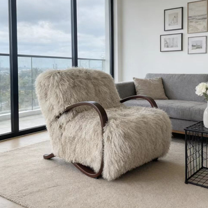 Sillón Nórdico con Estructura de <span class=keywords><strong>Madera</strong></span> Maciza, Piel de Oveja Blanca, Cómodo Sofá <span class=keywords><strong>para</strong></span> Sala de Estar, Apartamento, Hotel, Villa - Product Image 1