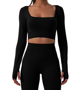 Conjunto de entrenamiento de manga larga para <span class=keywords><strong>mujer</strong></span>, <span class=keywords><strong>kit</strong></span> de ropa de gimnasio de manga larga, levantamiento de glúteos, conjuntos de Fitness de 2 piezas para Yoga y gimnasio, venta al por mayor, más popular de la marca de los dos en el mundo - Product Image 6