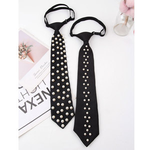 Corbatas negras decoradas con perlas para mujer, estilo preppy con correa ajustable, material de poliéster, diseño moderno - Product Image 2