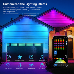 Luces Navideñas Permanentes de 15 m (50 pies) con 30 Lámparas Blancas <span class=keywords><strong>RGB</strong></span>, Control Inteligente por Aplicación, Luces Decorativas para Exteriores, para Decoración de Aleros de Casas - Product Image 2