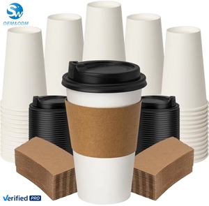 Custom Printed Logo Disposable Double Ripple Wall Hot Stamping Lid 7oz to 14oz Paper Cups for Milk Tea Coffee