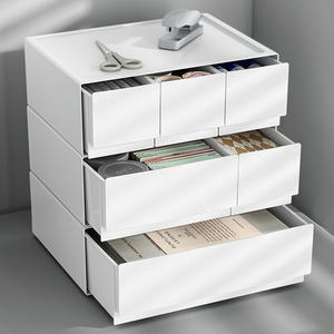 Cassetto <span class=keywords><strong>divisorio</strong></span> a singolo livello in plastica bianca per l'home Office impilabile scrivania organizzatore e scatola di immagazzinaggio per soggiorno di smistamento - Product Image 1
