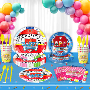 Vaisselle jetable écologique à motif de patte de chien, assiettes et gobelets en papier, décorations pour anniversaire, remise de diplôme, enfants - Product Image 3