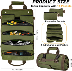 גליל את כלי תיק קומפקטי כלי עמיד מארגן עם 4 pouches כלי גליל ו 2 שקיות קטנות של רוכסן, אחסון כלי חובה כבד - Product Image 2