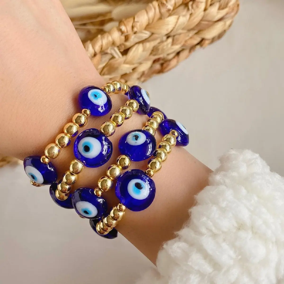 Kkwead braccialetto di gioielli con perline occhio turco placcato oro 18 carati braccialetto blu malocchio moda