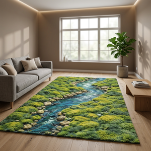 Alfombra 3D con diseño de paisaje fluvial, hecha a mano, con diseño de arroyo y piedras, para decoración moderna del hogar, dormitorio o sala de estar. - Product Image 4