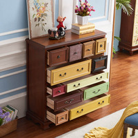 Commode à cinq ou six tiroirs en bois massif de style américain, peinte à la main, vieillie, mobile, meubles de maison