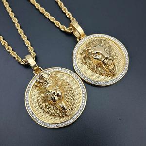 Kalung Singa Berlian Baja Tahan Karat Hip Hop, Perhiasan Pria Liontin Singa Berlian Baja Tahan Karat <span class=keywords><strong>14K</strong></span> 18K Lapis Emas - Product Image 1