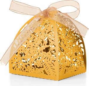 6X6X7 cm <span class=keywords><strong>Pack</strong></span> de 100 Noël Mariage Anniversaire Alimentaire Sans BPA Or Découpé Au Laser Rose Coffrets Cadeaux avec Ruban - Product Image 1