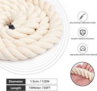 1/2 Zoll 13mm Natürliches Baumwollseil 3-Strang Gedreht Weiche Bastelschnur für DIY-Dekoration Haustier-Spielzeug Innen- und Außenbereich 50ft