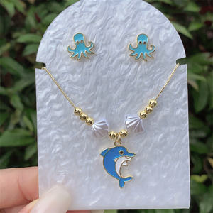 Toptan takı Vintage stil klasik tarzı denizanası yunus kaplumbağa bakır zirkon 18K altın kaplama kutu zinciri takı seti - Product Image 4