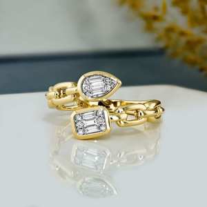 แหวนเพชรแท้ Toi Et Moi 0.22 กะรัต ชุบทองคำขาวโรเดียม ดีไซน์ Cuban Link Bypass Band - Product Image 3