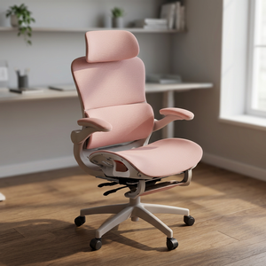 Adjustable Headrest <b>High</b> <b>Back</b> Contemporary Steel Ergonomic Mesh Swivel <b>Office</b> <b>Chair</b> for Home Computer Dining Use Pink - Product Image 4