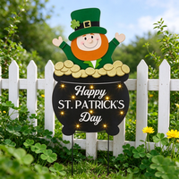 Piquets de jardin en métal 3D OEM ODM, motif lutin et gnome, pour décoration extérieure de fête de la Saint-Patrick