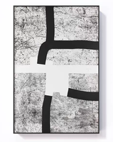 Peinture abstraite minimaliste sur toile et porcelaine de cristal, texture noire et blanche, avec cadre, pour décoration d'hôtel moderne et industriel