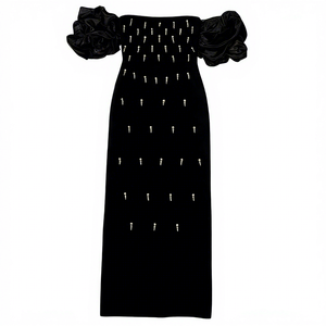 Nuovi Arrivi Autunnali: Abito Lungo <span class=keywords><strong>Elegante</strong></span> <span class=keywords><strong>Nero</strong></span> Casual da Sera con Spalle Scoperte e Volant, Vestibilità Regolare - Product Image 4
