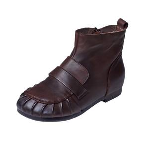 Botas Planas de Piel Vacuna Hechas a Mano, Estilo Vintage, Impermeables, hasta la Rodilla, con Suela Suave, Punta Redonda, Fáciles de Poner, Cómodas para Otoño/Invierno - Product Image 5