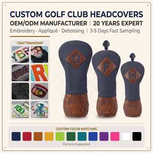Housse de tête de club de golf en cuir PU brodée 3D avec logo personnalisé de haute qualité, fabricant OEM, vente en gros - Product Image 1