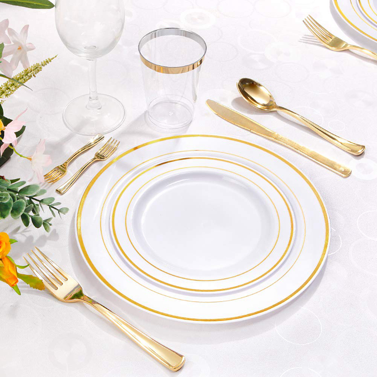 Premium Jetable Vaisselle 150 Pièce Or Rose En Plastique Assiettes Tasses Jetables Vaisselle 2 Ensembles Pour La Fête De Mariage
