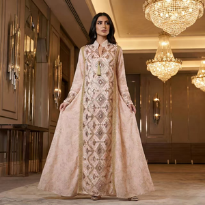 Традиционное мусульманское платье-абайя 2026Eid: винтажная жаккардовая курта-пижама розового цвета, лехенга-чоли для повседневной носки и праздничных мероприятий - Product Image 3