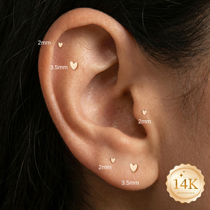 Piercing Labret en Titane G23 avec Cœur Miniature en Or Massif 14K, à Dos Plat, pour Cartilage, Tragus, Hélix - Product Image 2