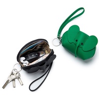 Nouveau design créatif porte-cartes en cuir véritable, porte-monnaie petit éléphant unisexe compact avec fermeture éclair première couche