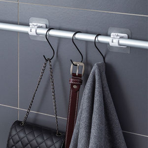 <span class=keywords><strong>Tringle</strong></span> à <span class=keywords><strong>rideau</strong></span> télescopique moderne en plastique avec crochets et pinces, support adhésif sans perçage pour rideaux de porte horizontaux - Product Image 2