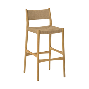 Modern Adjustable Woven Paper Cord and Oak Wood Commercial Bar <b>Stool</b> - Product Image 1