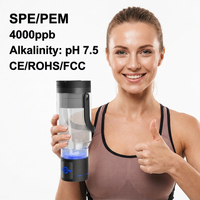 Bouteille d'eau enrichie en hydrogène 4000PPB, technologie SPE PEM, alcaline pH 7.5, générateur d'eau hydrogénée portable, ioniseur, tasse H2 Maker, CE