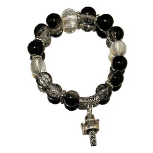 Bracelet à perles bicolores pour hommes, pendentif chat porte-bonheur, bracelets perlés, accessoires de bijouterie - Product Image 3