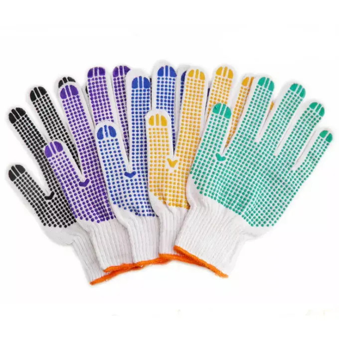 Hochwertige billige Arbeits schutz PVC gepunktete Arbeits handschuhe Sicherheits arbeit PVC gepunktete Baumwolle Gestrickte Baumwoll handschuhe zu verkaufen
