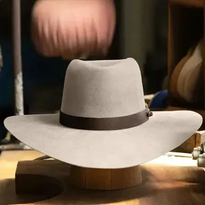Chapeau Fedora gris clair à large bord en mélange de laine, style cowboy, chapeau de soleil pour l'extérieur - Product Image 1