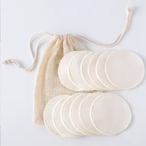 Almohadillas de algodón reutilizables para limpieza Facial, Logo personalizado, redondo, maquillaje, bambú, con bolsa de lavandería