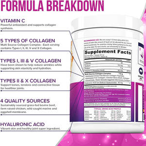 बहु कोलेजन पेप्टाइड्स हाइलूरोनिक एसिड और विटामिन सी हाइड्रोलाइज्ड कोलेजन प्रोटीन प्रकार I iii v और x - Product Image 2
