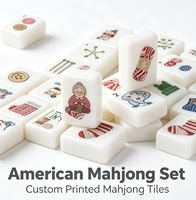 Ubin Mahjong Kustom Premium, Desain Kucing Akrilik Solid Mahjong Amerika untuk Pesta Keluarga dan Permainan Mahjong Perjalanan