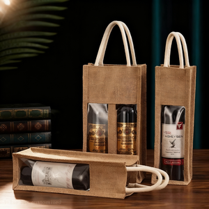 थोक रेड वाइन जूट टोटे बैग, लिनन जूट कैनवास से बने अनुकूलित उपहार बैग को पदोन्नति के लिए पुनः प्रयोज्य खरीदारी बैग - Product Image 1